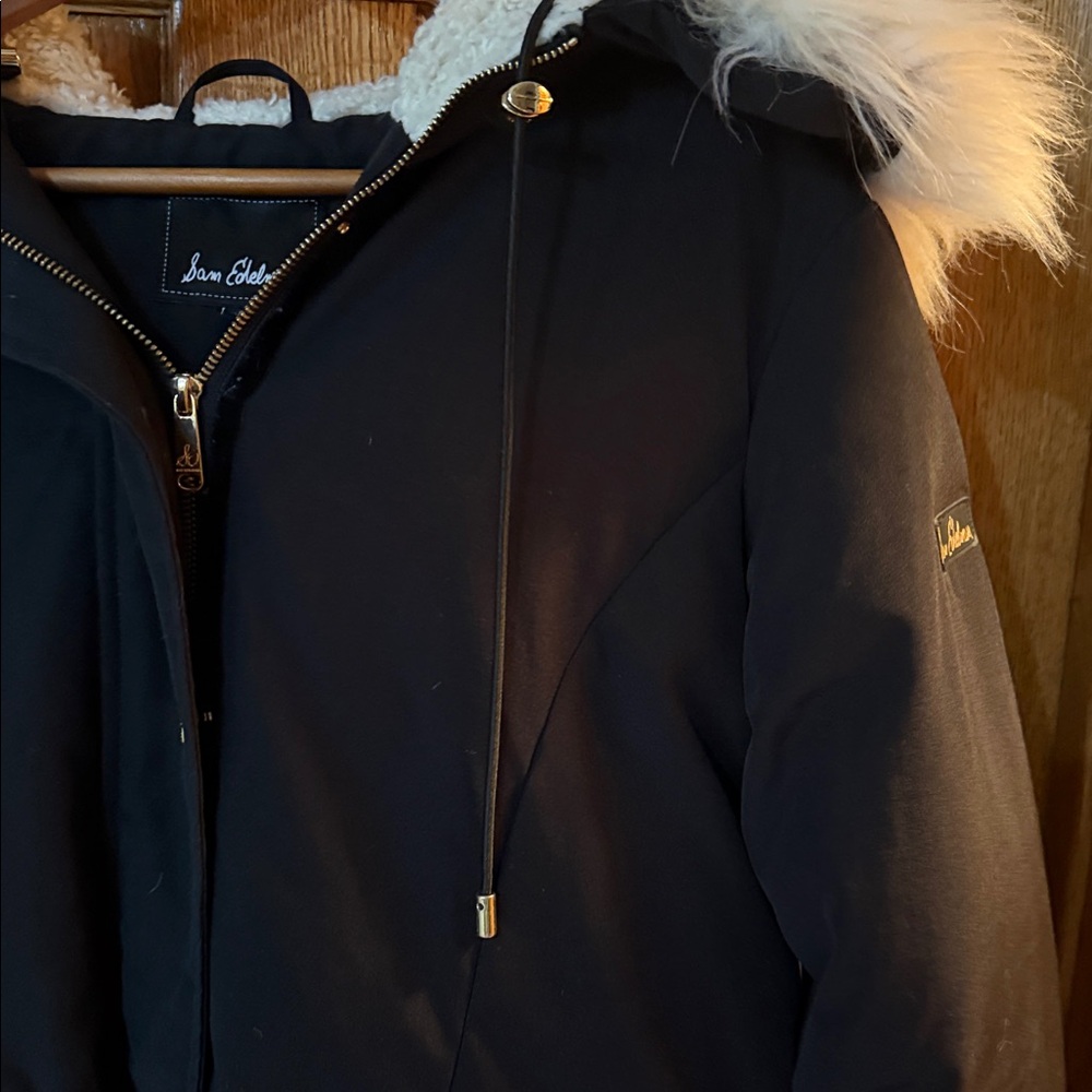 Sam Edelman Black winter Jacket with sherpa Hood. Size L. - Picture 8 of 12